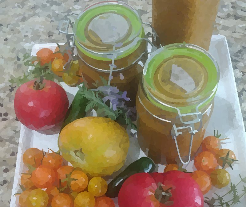 Utilizing fresh ingredients from a bountiful garden, including jalapenos, scotch bonnets, and cherry tomatoes
